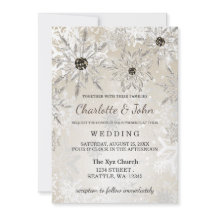 Vinterbröllopsinbjudan till silver guld snöflingor