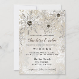 Vinterbröllopsinbjudan till silver guld snöflingor inbjudningar