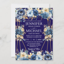 Vinterbröllopsinbjudningar för marinblått och Guld
