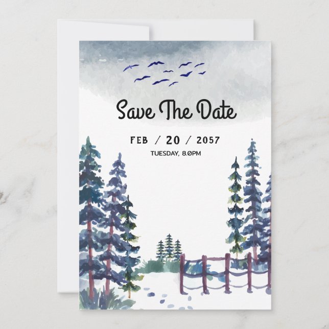 Vinterbröllopskort för bergbröllop Save the Date Inbjudningar (Baksida)