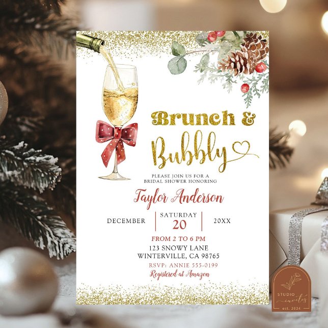 Vinterbrunch och bubblande Champagne Bröllopsdusch Inbjudningar (Skapare uppladdad)