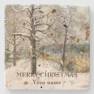 Vinterbrygga Vattenfärgmålning Stenunderlägg