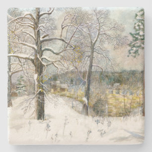 vinterbrygga Vattenfärgmålning Stenunderlägg