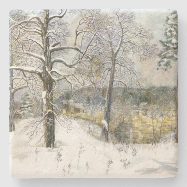 vinterbrygga Vattenfärgmålning Stenunderlägg (Framsidan)