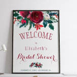 Vinterburgundär möhippa för blommigt med vattenfär poster<br><div class="desc">Vinterbukett med elegant chic,  röd burgundi och vit persilja med gräs grönt säsong fir grenar,  röda bär och möhippa med bladservertecken poster på vit bakgrund. Perfekt för en snyggt i chic,  rustik vinter/blommigt i jultid i möhippa party.</div>