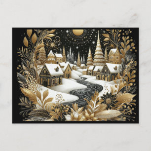 Vinterby gold & svart design vykort