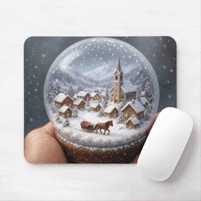 Vinterby i en jul snöglob musmatta (Med mus)