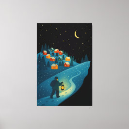Vinterby Lantern Promenad Natt Inramad Canvas A