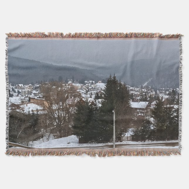 Vinterby Panorama - Landsbygdens Landskap Rumänien Filt (Framsidan)