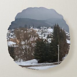 Vinterby Panorama - Landsbygdens Landskap Rumänien Rund Kudde