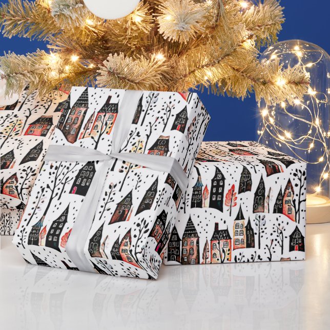 Vinterbyar skiss mönster jul presentpapper (Helgdagar)