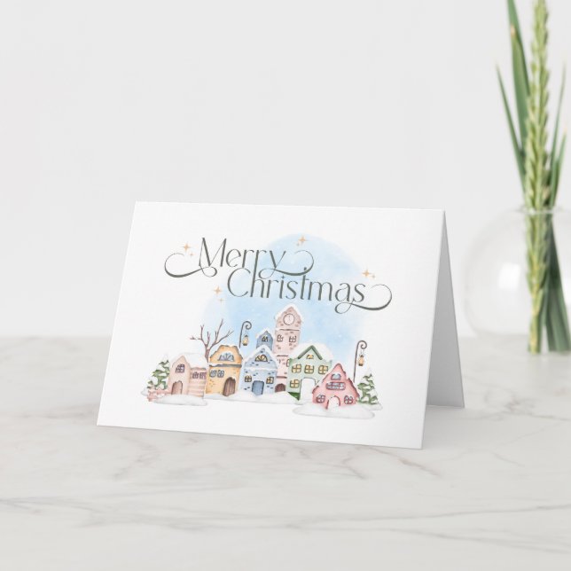 Vinterbyhus Snöig God Jul Helgkort (Framsida)