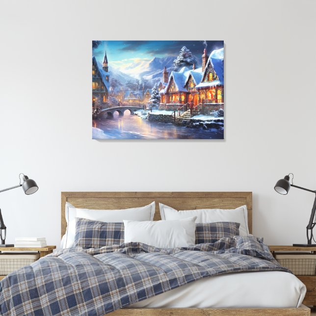 Vinterbyillustration Canvastryck (Insitu (sovrum))