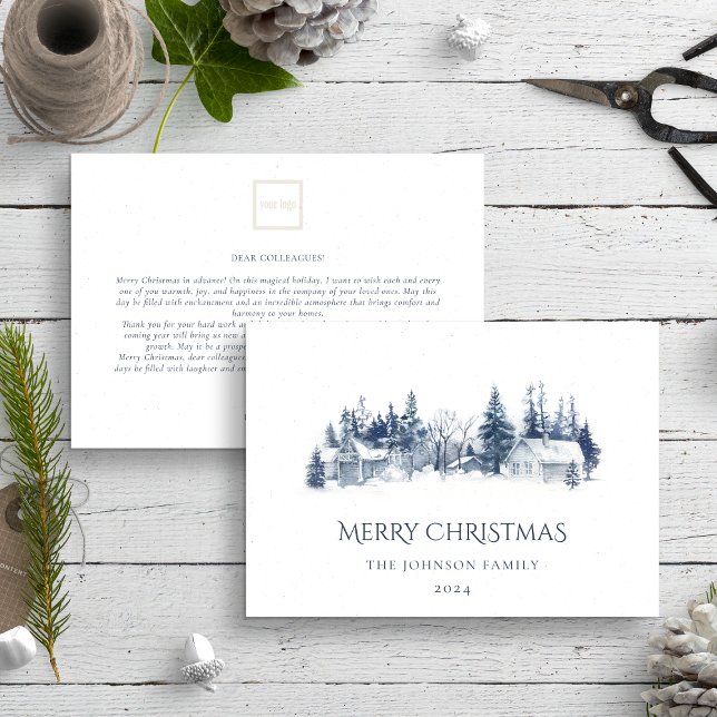 Vinterbyn jul Blue Non Photo Business Julkort (Skapare uppladdad)