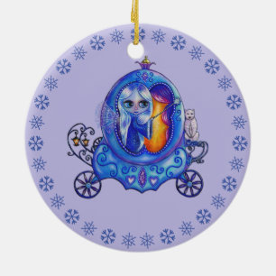 VinterCarriage Ride Fairy Polar Bear Cute Stort ög Julgransprydnad Keramik