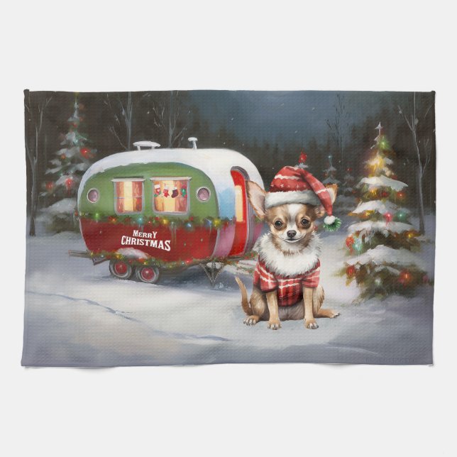 Vinterchihuahua Karavan Juläventyr Kökshandduk (Horisontell)