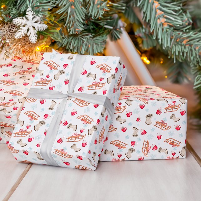 Vinterchoklad snö, vattenfärg mönster namn presentpapper (Winter chocolate snow watercolor pattern name wrapping paper)