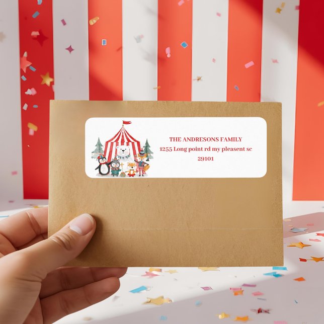 Vintercirkus Skogs Djur  Returadress Etikett (Skapare uppladdad)