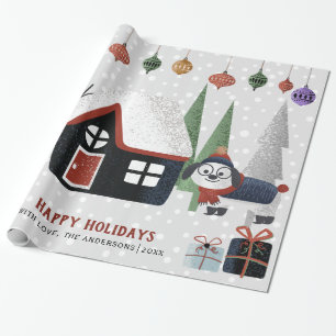 Vinterdagen hund, träd och helgdag för julhelgen presentpapper