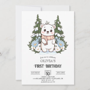 Vinterdagen Polar Bear 1:a födelsedag Digital Söt Inbjudningar