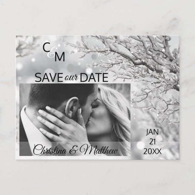 Vinterdagen Snöflingor Bröllop SPARA VÅRT DATUM |  Meddelande Vykort (Framsida)
