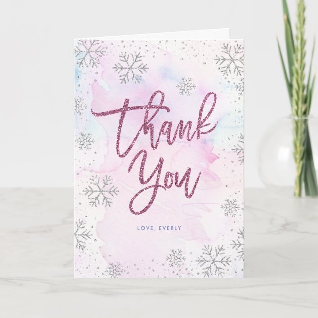 Vinterdagen Tack födelsedag Silver Magenta Glitter Kort (Framsida)