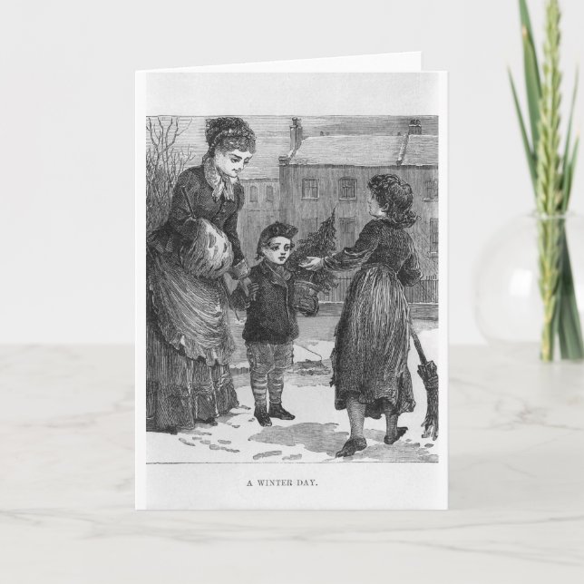 Vinterdagen Viktoriansk julscen Helgkort (Framsida)