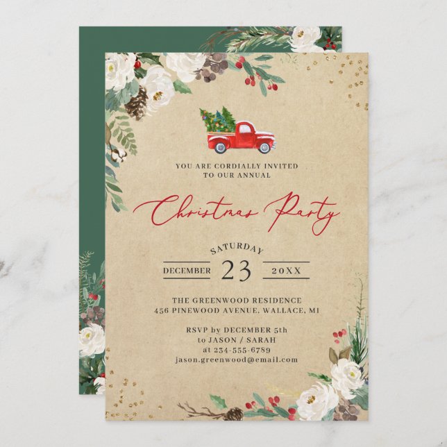 Vinterdagen Vintage Lastbil jul Party Inbjudningar (Fram/baksida)