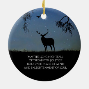 Vinterdagjämning благослови med älg och korp julgransprydnad keramik