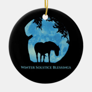 Vinterdagjämning Häst och Ek Träd Välsignelser Julgransprydnad Keramik