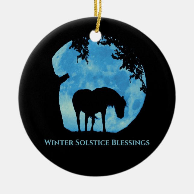 Vinterdagjämning Häst och Ek Träd Välsignelser Julgransprydnad Keramik (Framsidan)