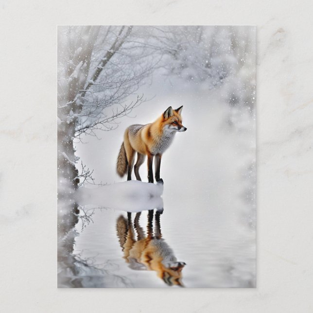 Vinterdagjämning Jul Fox Vintersnö Helg Vykort (Framsida)