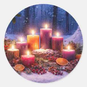 Vinterdagjämning Jul Julgransljus i snön Runt Klistermärke