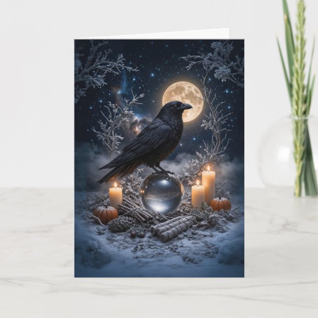 Vinterdagjämning Jul med Raven Snow Crystal  Kort (Framsida)