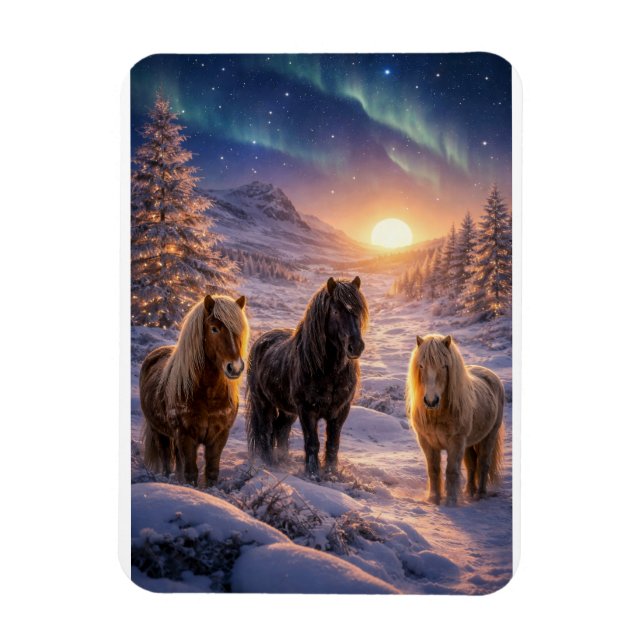 Vinterdagjämning med isländska hästar magnet (Vertikal)