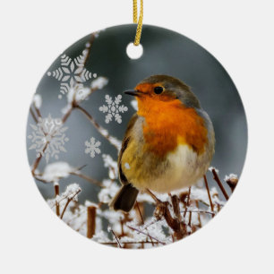 Vinterdagjämning med Robin Bird keramisk prydnad Julgransprydnad Keramik