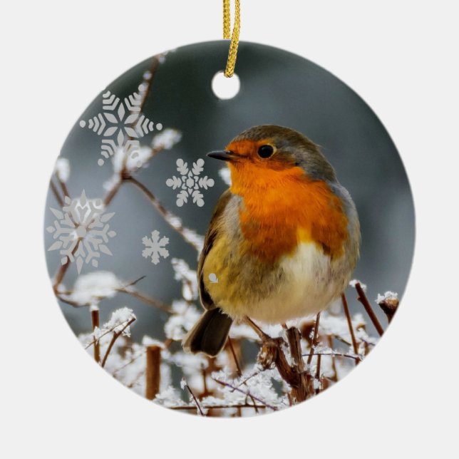 Vinterdagjämning med Robin Bird keramisk prydnad Julgransprydnad Keramik (Framsidan)