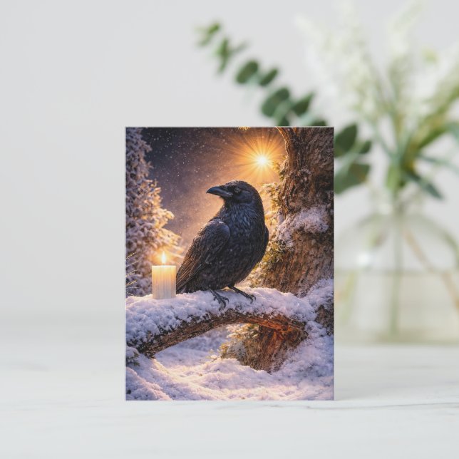 Vinterdagjämning Yule Korp och Snö Helg Vykort (Stående Fram)