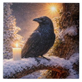 Vinterdagjämning Yule Korp och Snö Kakelplatta