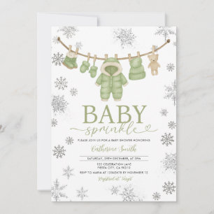 Vinterdammgrön stänk snöflingor baby shower inbjudningar