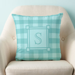 Vinterdekor Teal Buffalo-ruta Anpassad monogram Kudde