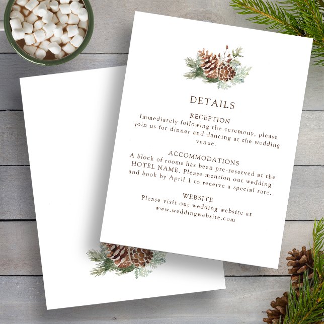 Vinterdetaljer Bröllop Tilläggskort (Elegant Pinecone Winter Details Wedding Enclosure Card by Painted Paperie
)