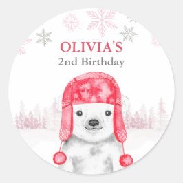 Vinterdjur Birthday Girl Bear Runt Klistermärke