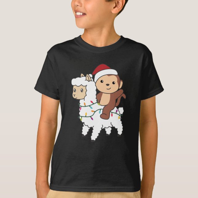 Vinterdjur i Monkey Lama jul Snö T Shirt (Framsida)