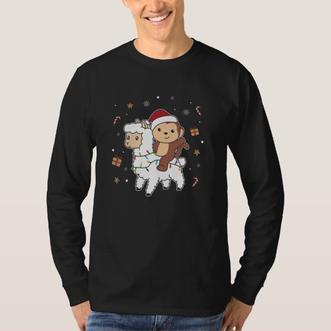 Vinterdjur i Monkey Lama jul Snö T Shirt (Framsida)