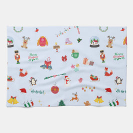 Vinterdjur i snögubbe under jultomten kökshandduk