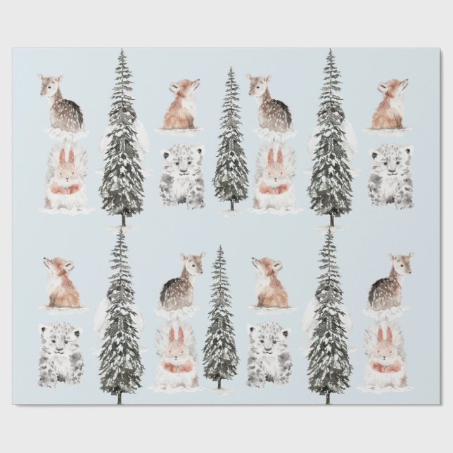 Vinterdjur Icy Blue Baby Shower Presentpapper (Platt)