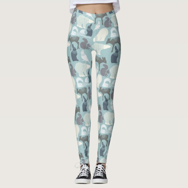 Vinterdjur Polar Bear Fox Squirrel Leggins Leggings (Framsida)
