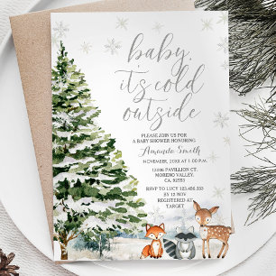 Vinterdjur Ständigt Gröna Träd Baby Shower Inbjudningar