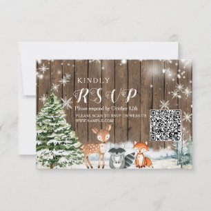 Vinterdjur Wood Snöflingor Baby Shower OSA Tack Kort